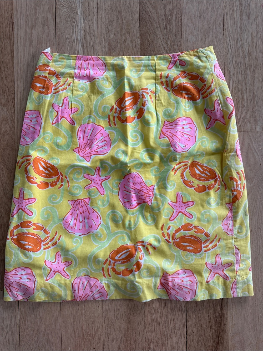 Lilly Pulitzer Yellow Mini Skirt with Pink Seashell & Orange Crab Print